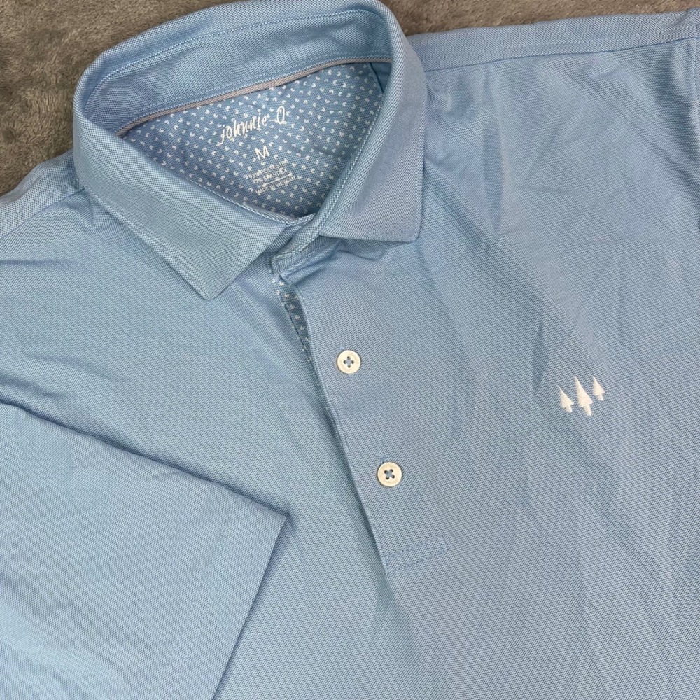 Johnnie-O Polo Shirt Mens M Blue Solid Polyester Spandex Stretch‎ Performance